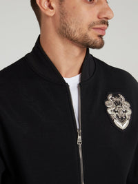 Black Appliquéd Woven Bomber Jacket