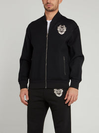 Black Appliquéd Woven Bomber Jacket