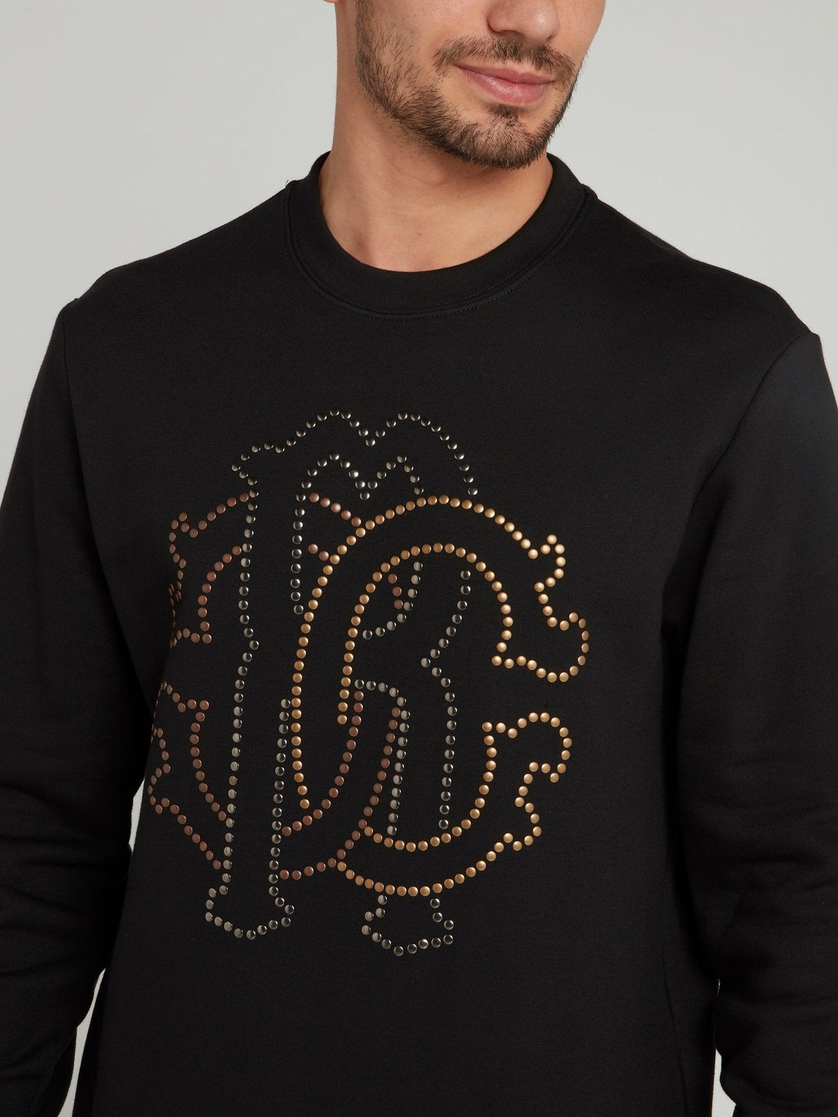 Black Studded Logo Woven Sweatshirt