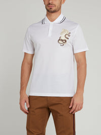 White Embroidered Woven Polo Shirt