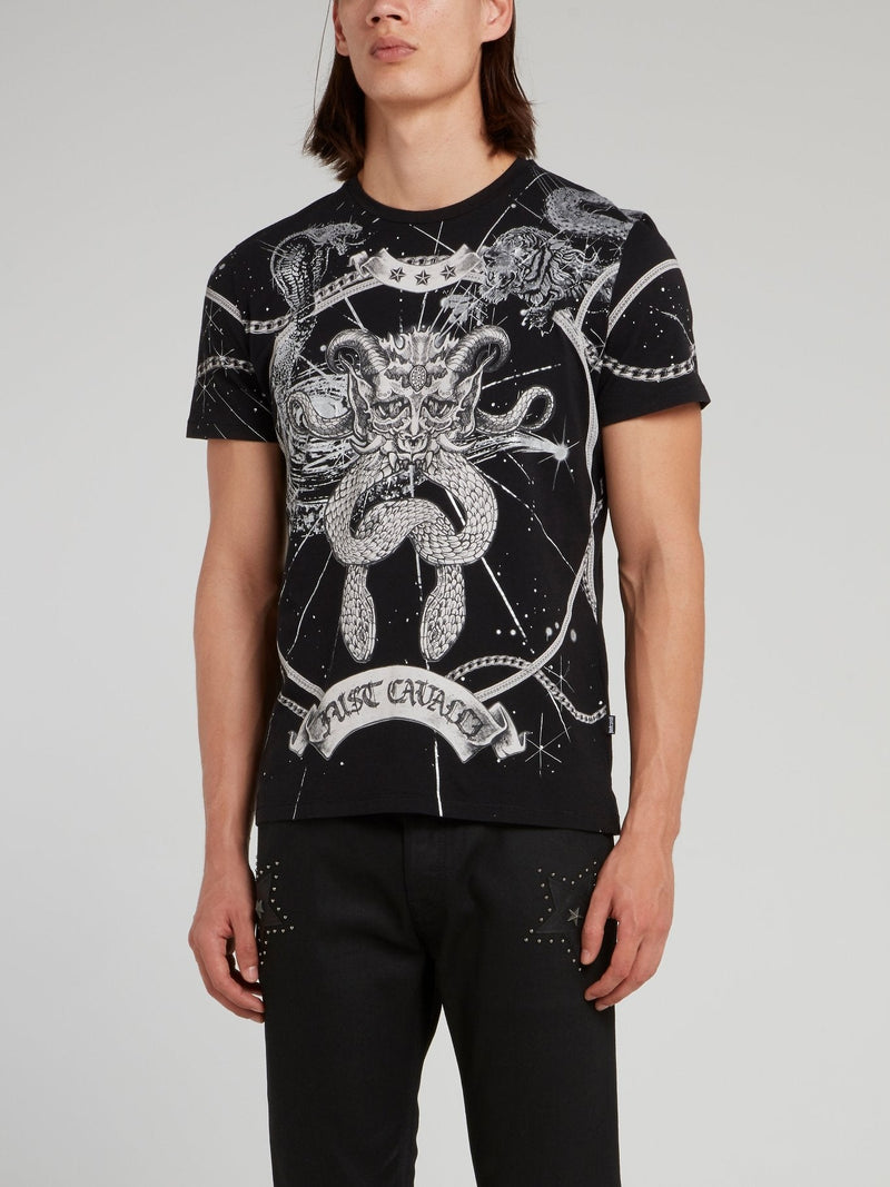 Black Printed Crewneck T-Shirt