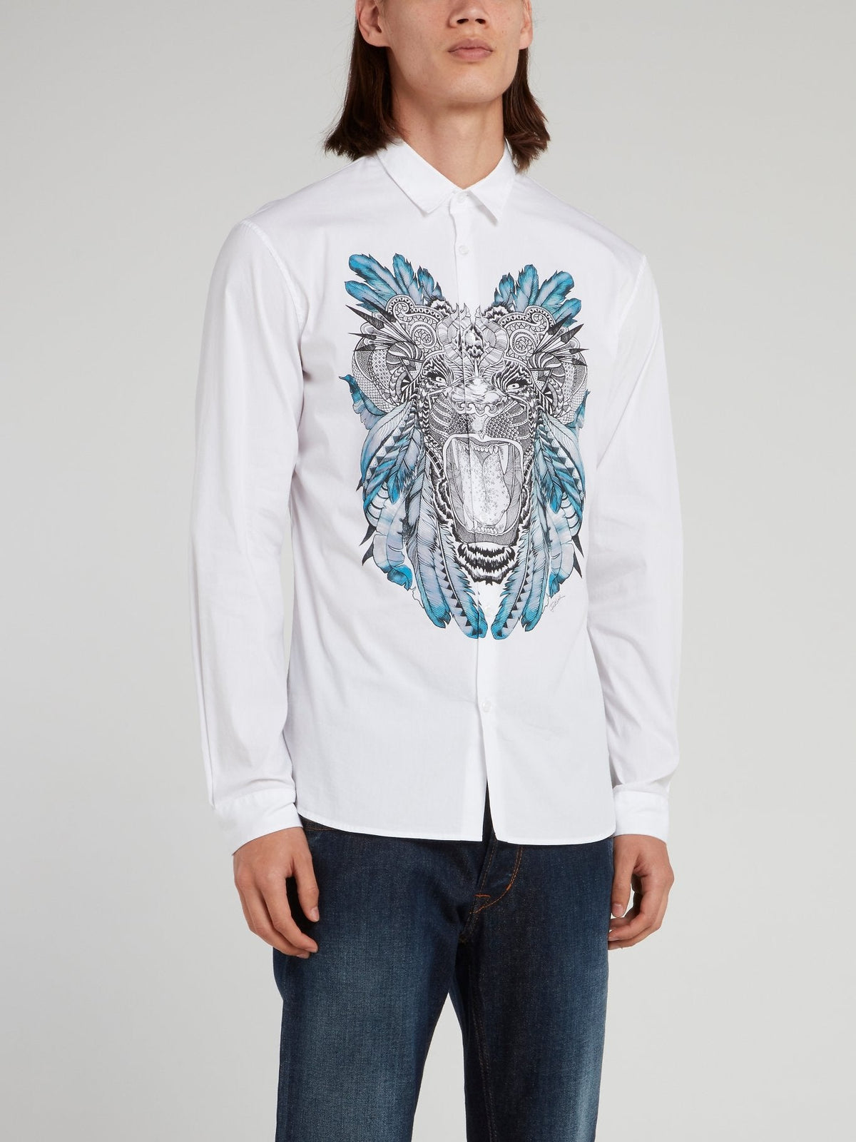 White Tiger Print Long Sleeve Shirt