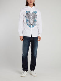 White Tiger Print Long Sleeve Shirt