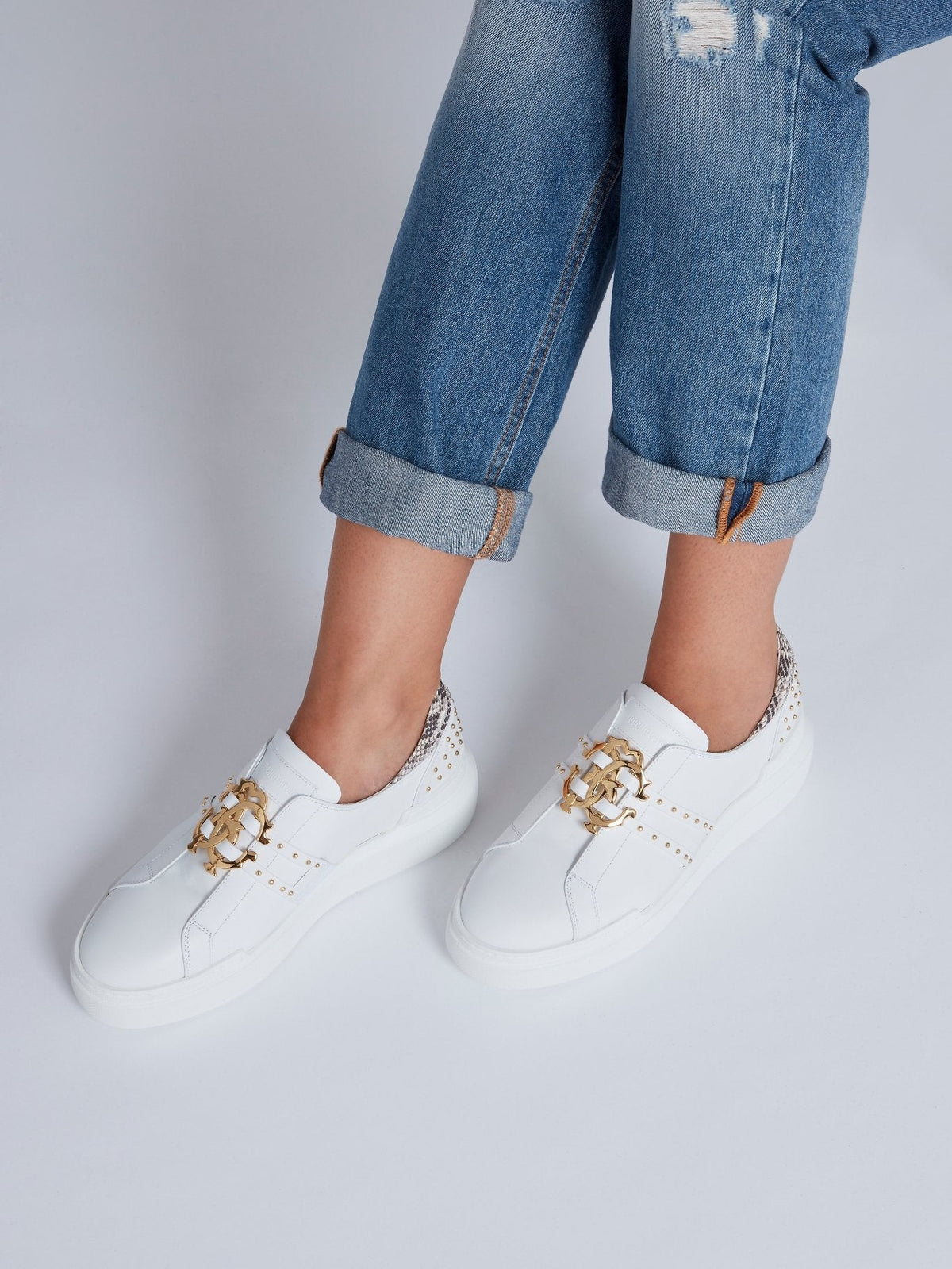 White Studded Platform Sneakers