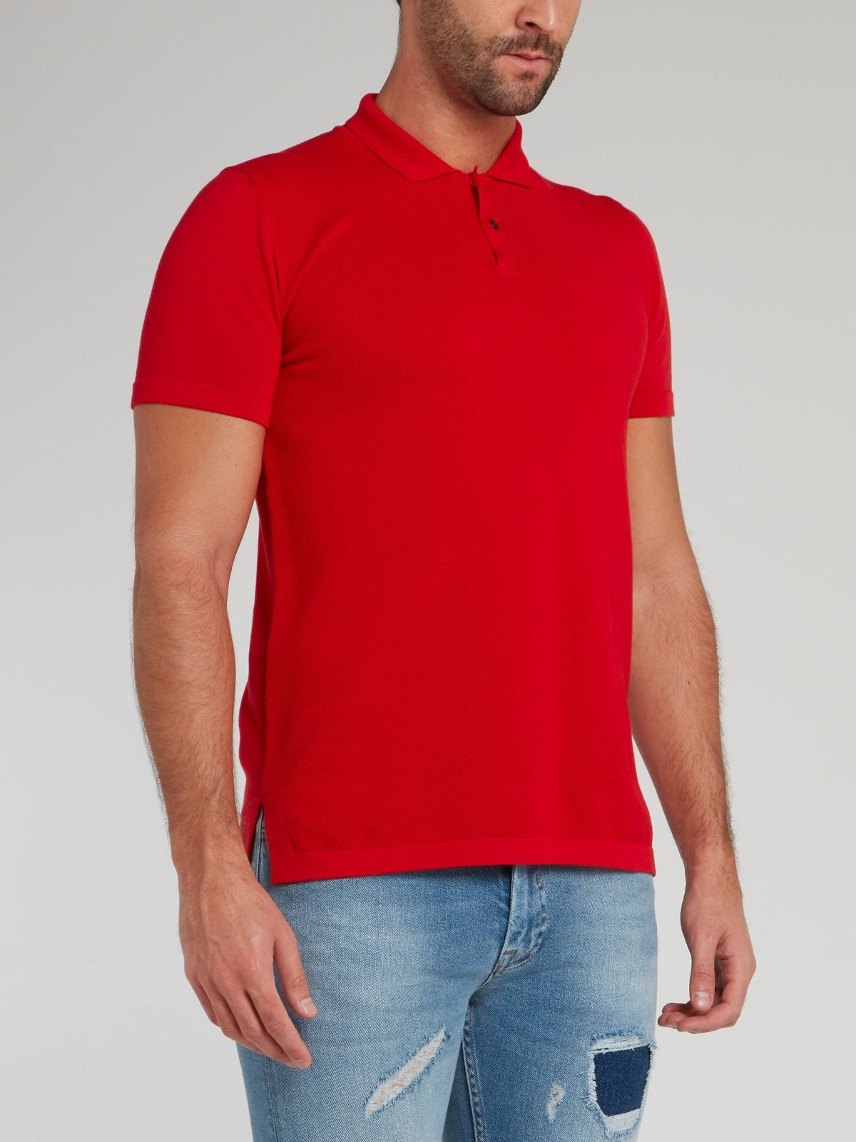 Red Rear Logo Knitted Polo Shirt