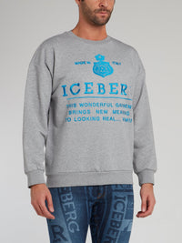 Grey with Blue Logo Embroidered Sweatshirt