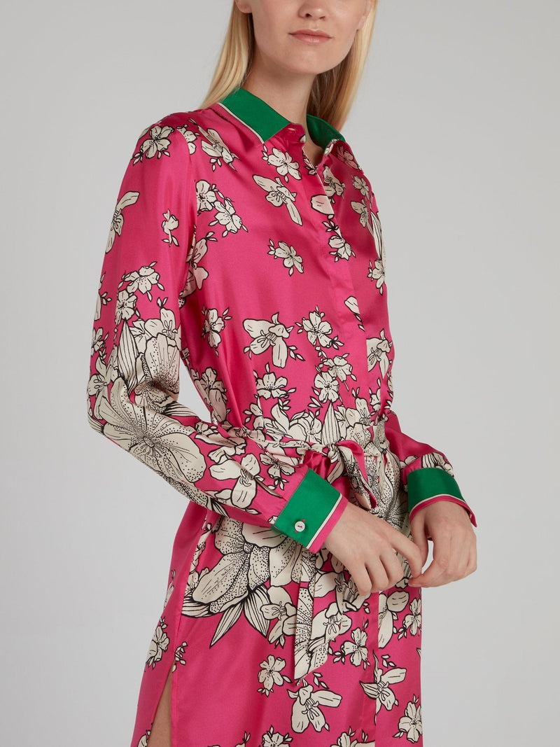 Tie Front Floral Silk Dress