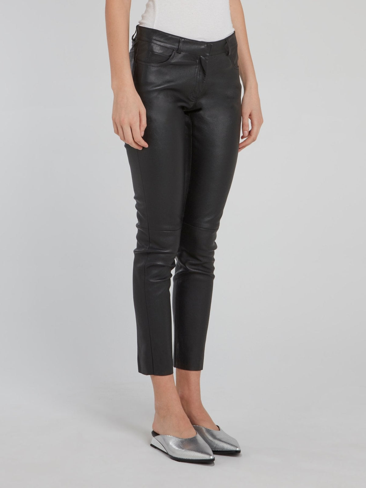 Black Cropped Leather Trousers