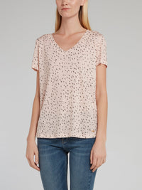 Beige V-Neck Linen T-Shirt