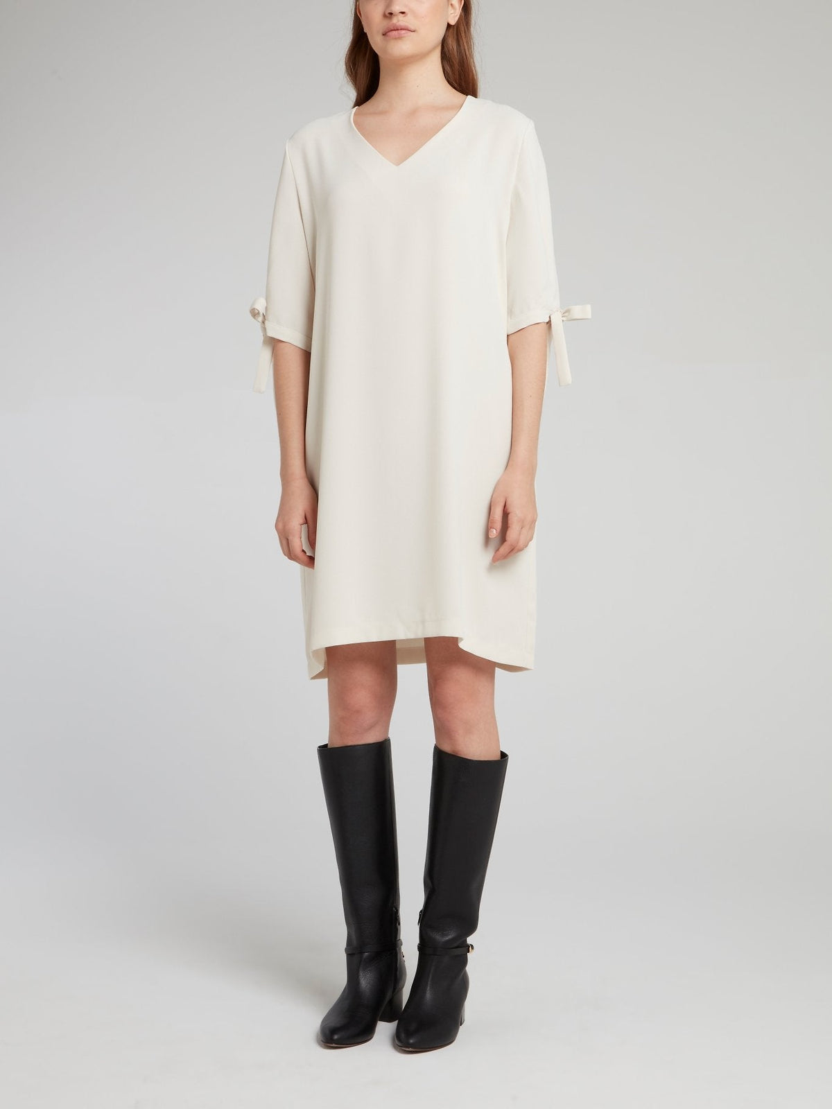 Beige Tie Sleeve Shift Dress