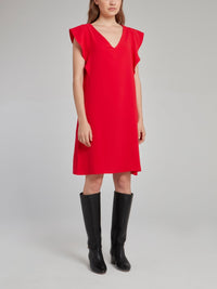 Red Butterfly Sleeve Dress