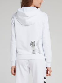 White Foil Print Hooded Jacket