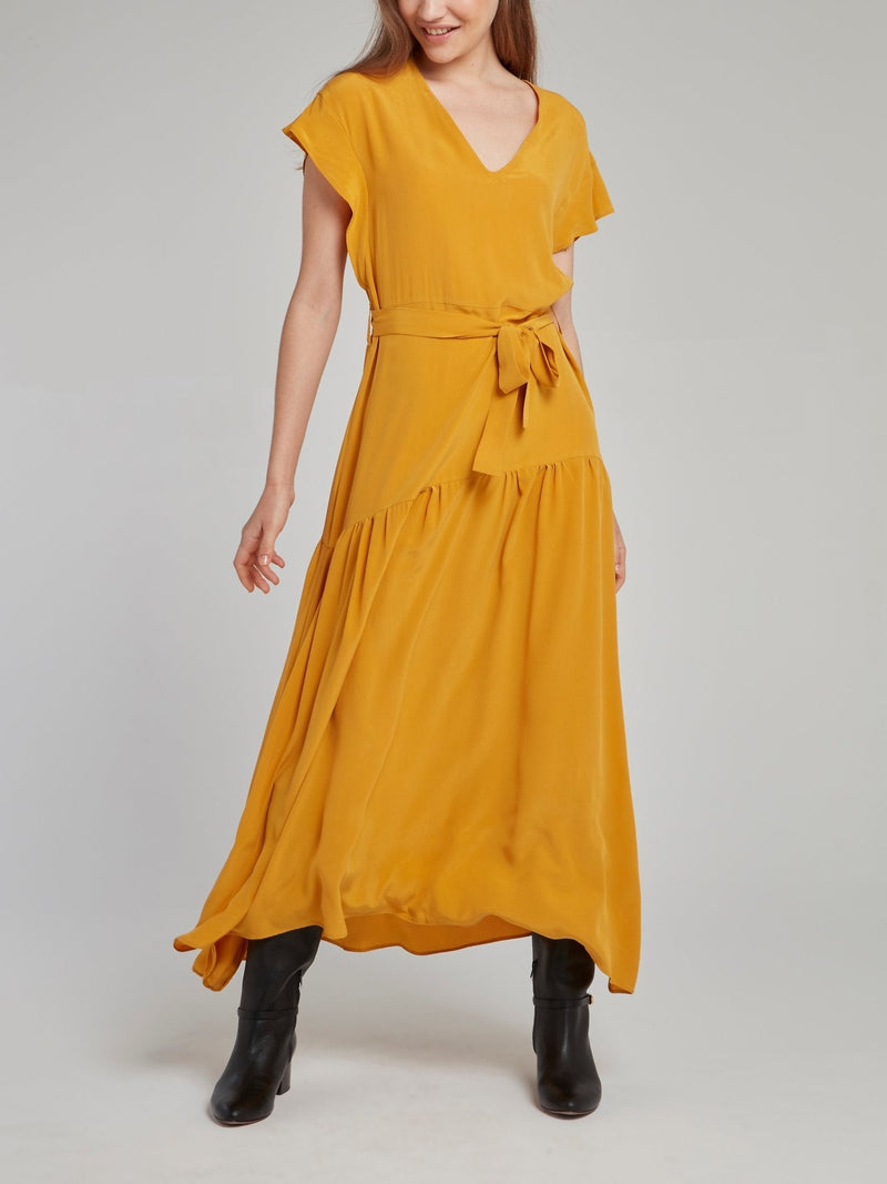 Amber Flounce Silk Dress