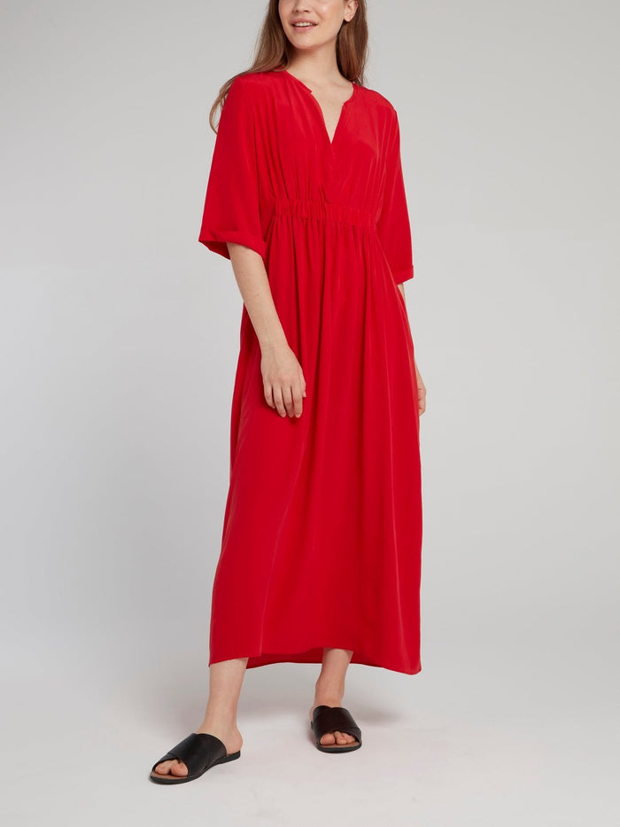 Red Ruched Maxi Dress