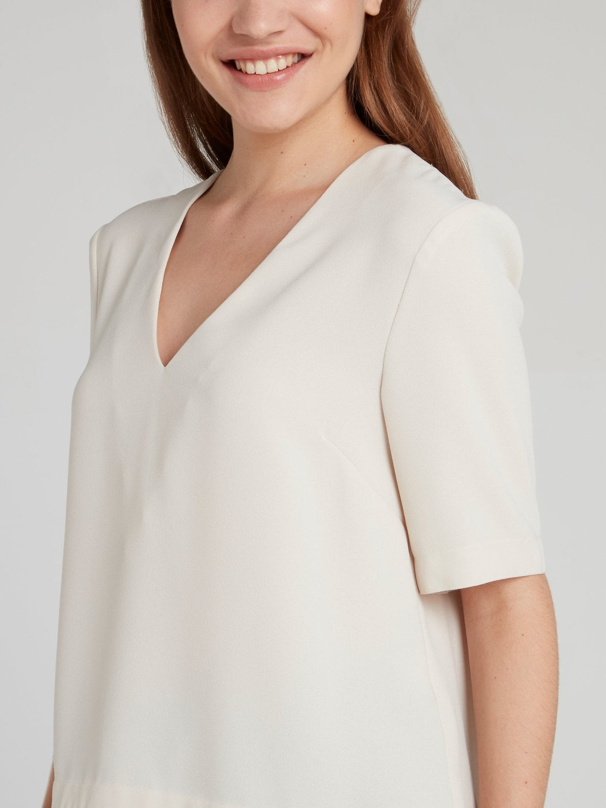 Beige V-Neck Half Sleeve Top