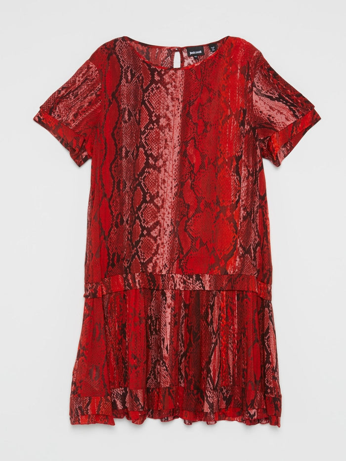 Red Python Print Frill Dress