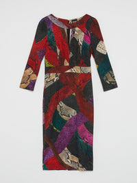 Red Colour Block Snake Print Dress