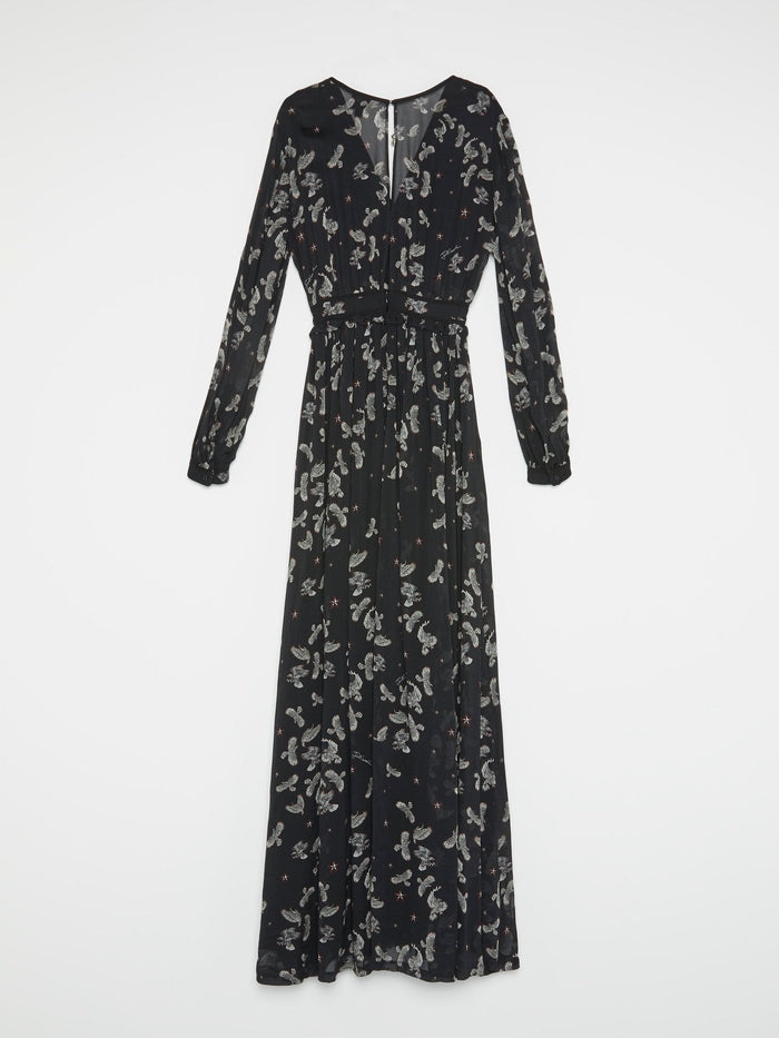 Black Eagle Print Pleated Dress