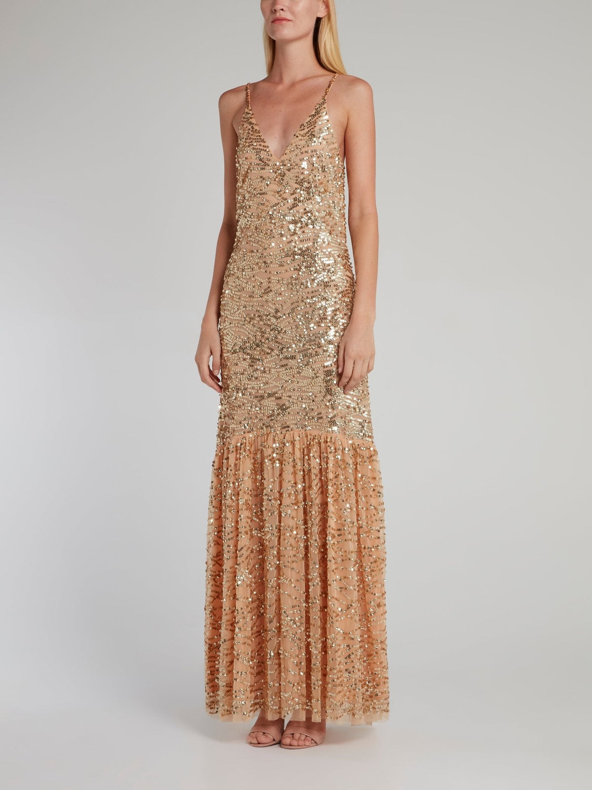 Shelly Gold Sequin Trumpet Dress