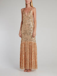 Shelly Gold Sequin Trumpet Dress