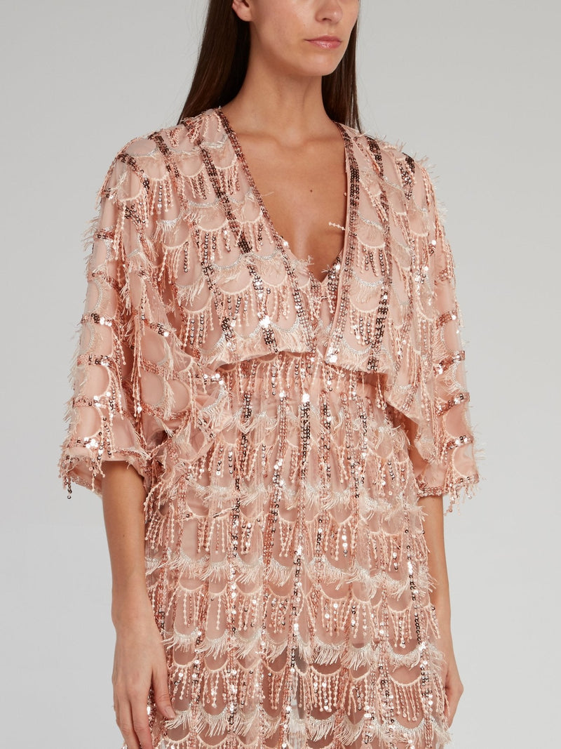 Pink Embellished Tassel Kimono