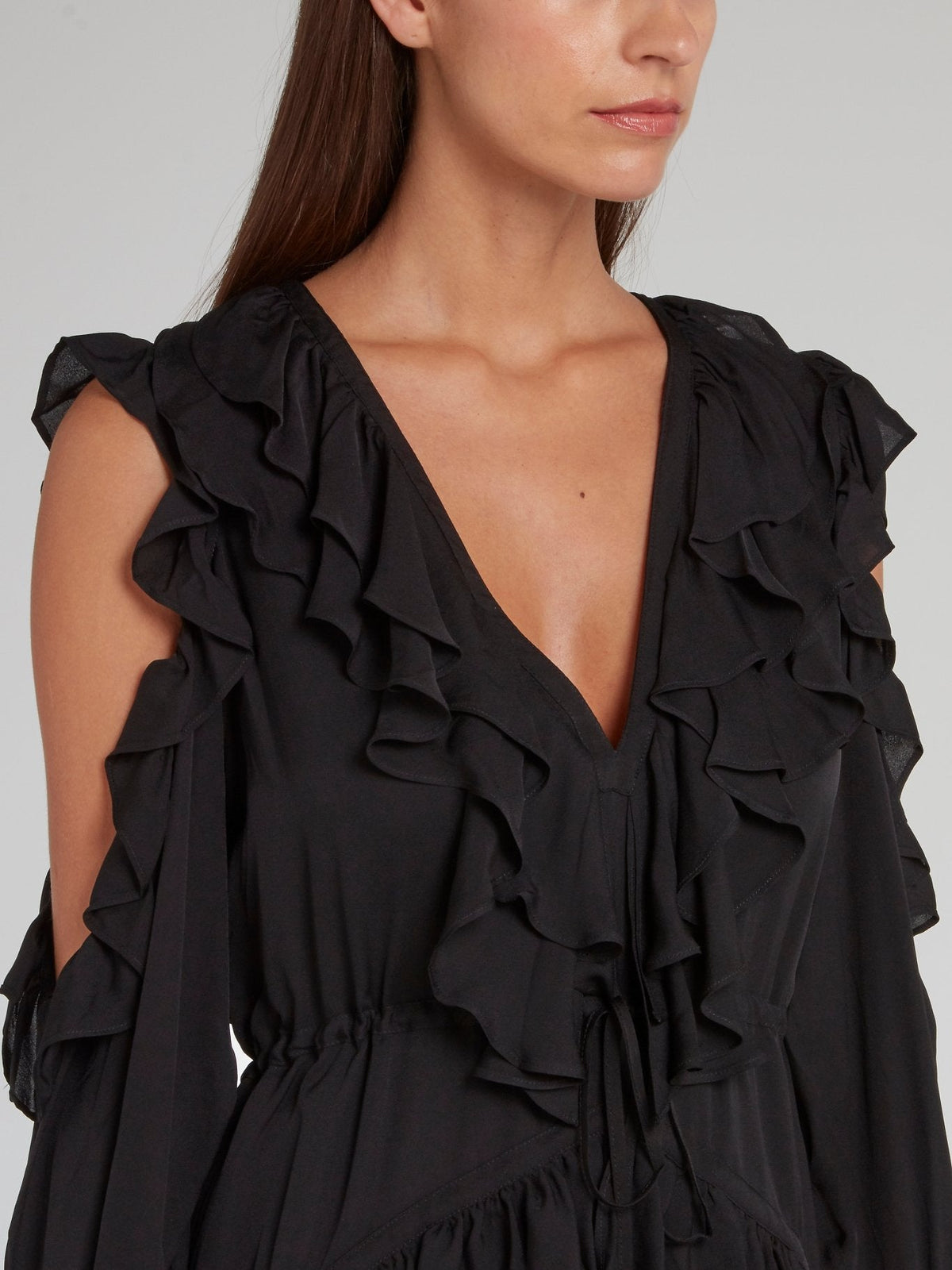 Sarah Black Ruffle Midi Dress