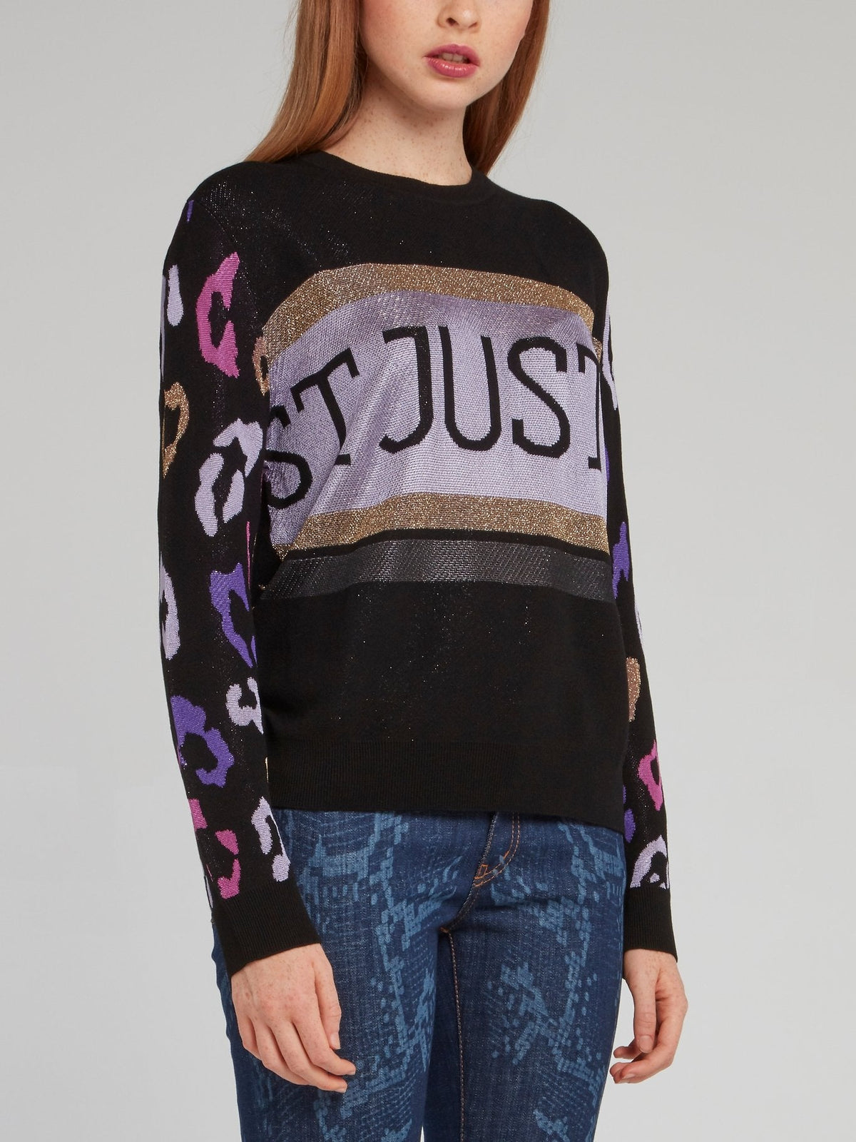 Black Glitter Fabric Printed Pullover