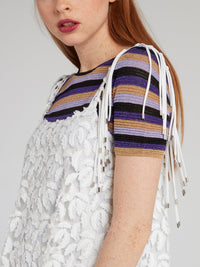 White Fringe Sleeve Mesh Dress