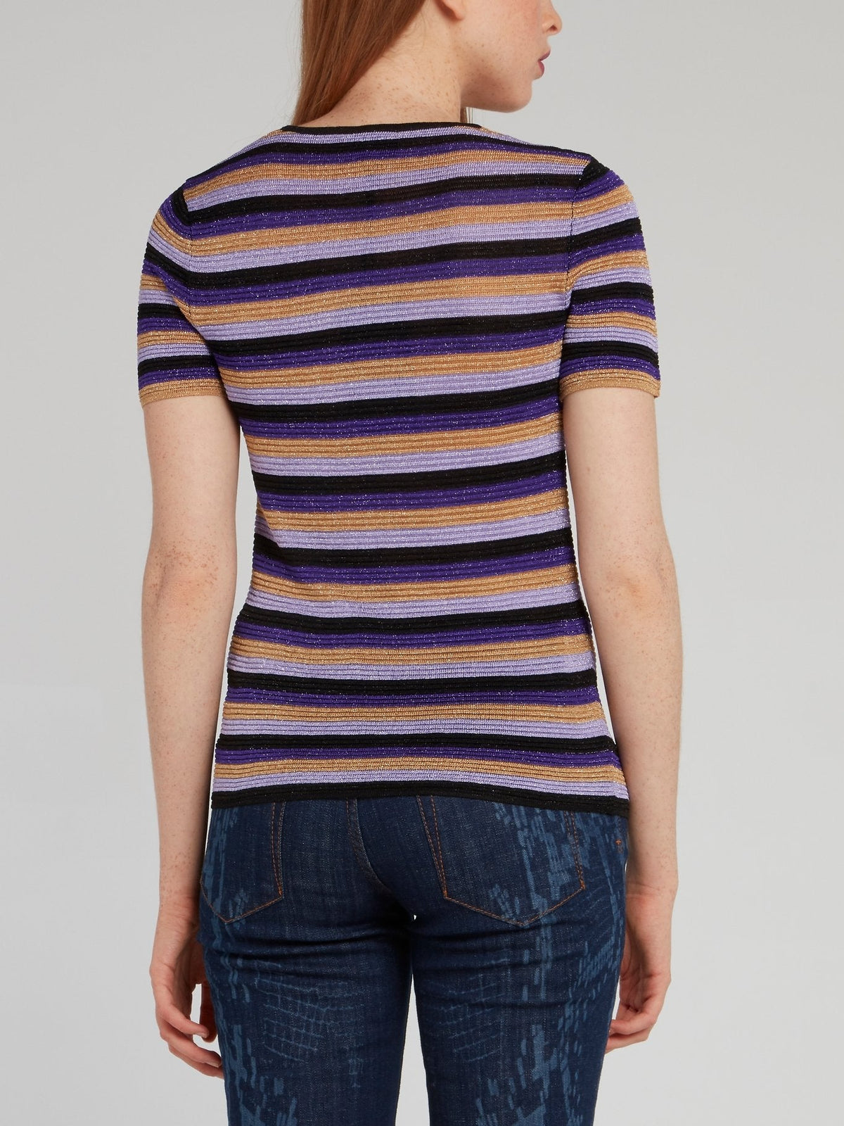 Stripe Glitter Fabric Knit T-Shirt