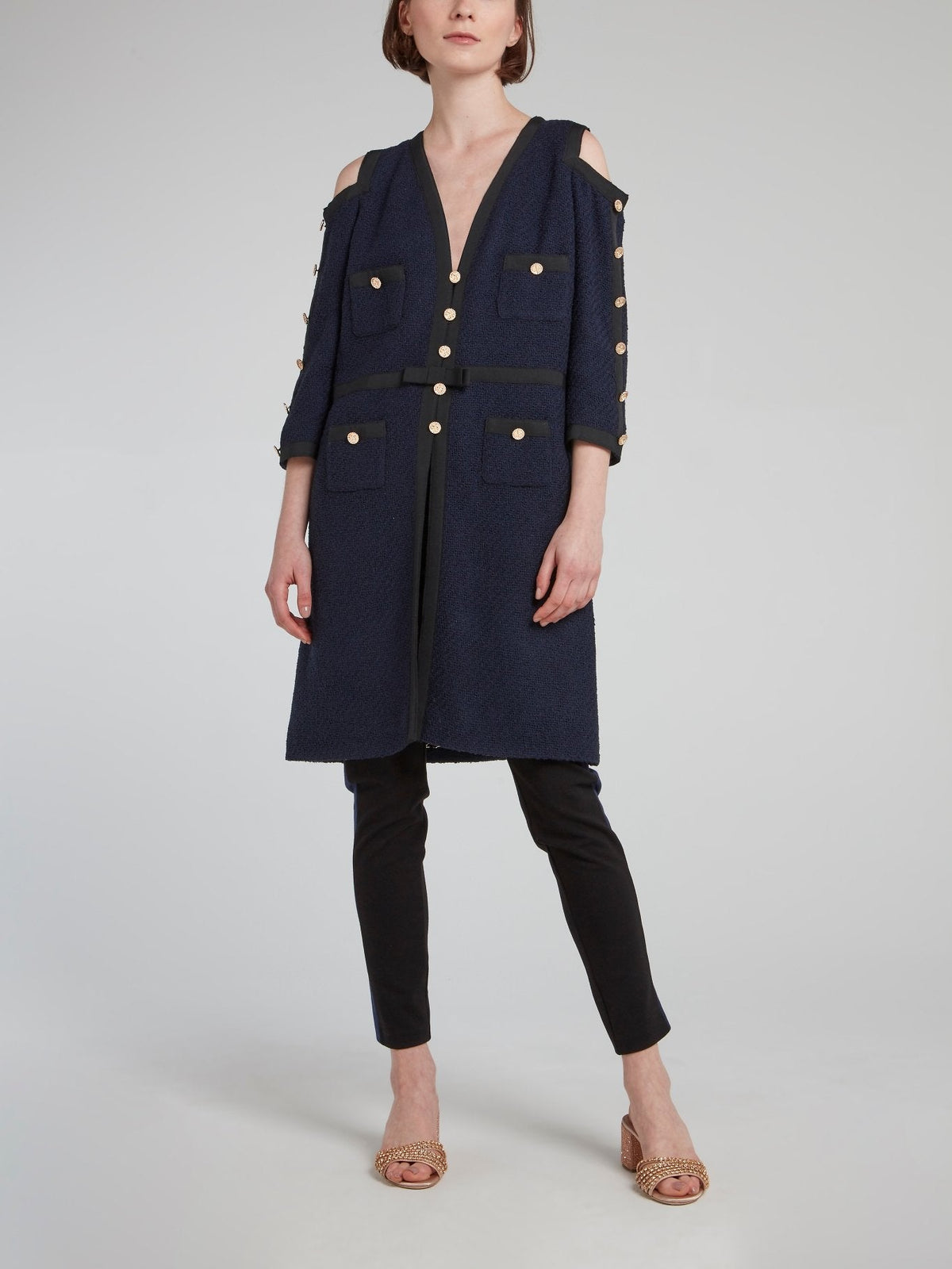 Navy Cold Shoulder Long Coat