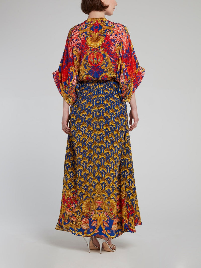 Baroque Print Kimono Cover Up Dress