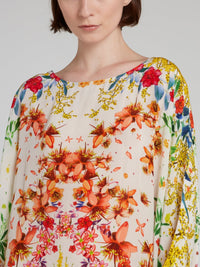 Floral Print Bateau Neckline Kaftan