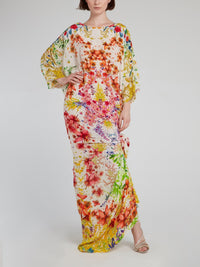 Floral Print Bateau Neckline Kaftan