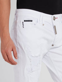 White Straight Cut Tattered Pants