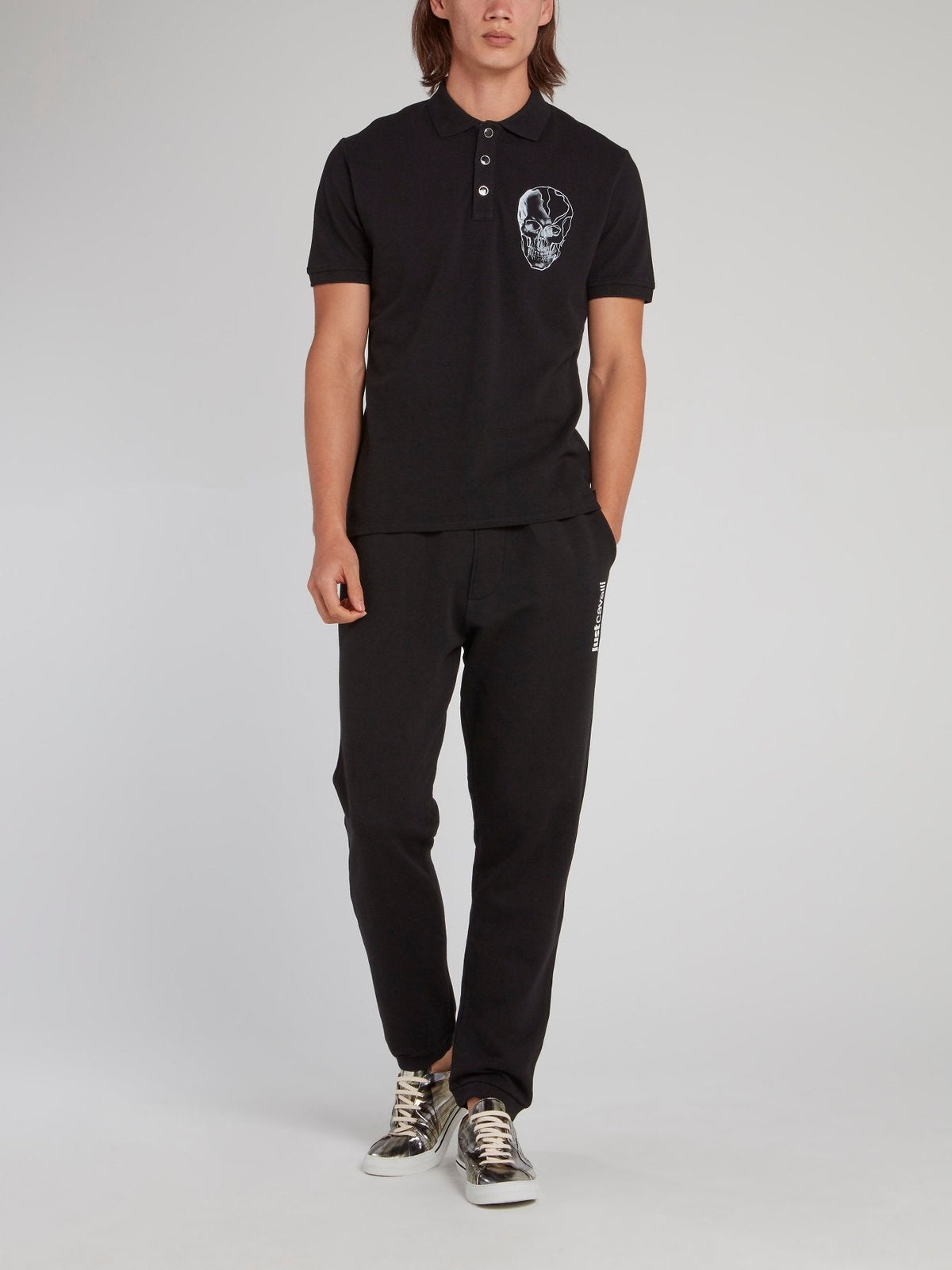 Black Skull Print Polo Shirt