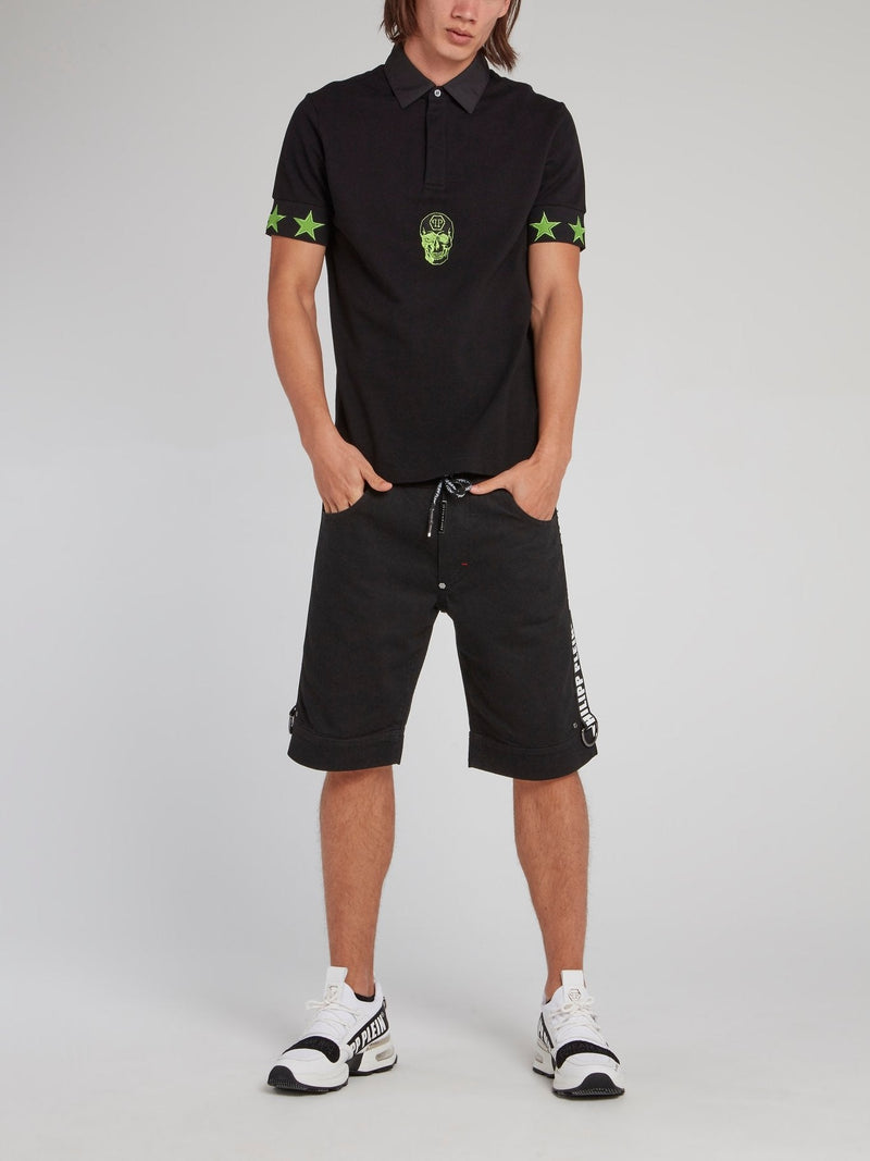 Black and Green Stars Skull Polo Shirt