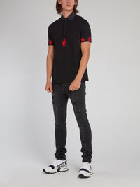 Black and Red Stars Skull Polo Shirt