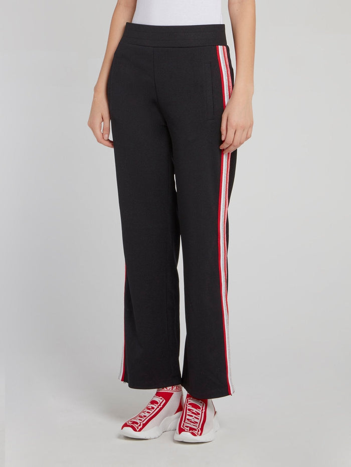 Black Side Stripe Flared Trousers