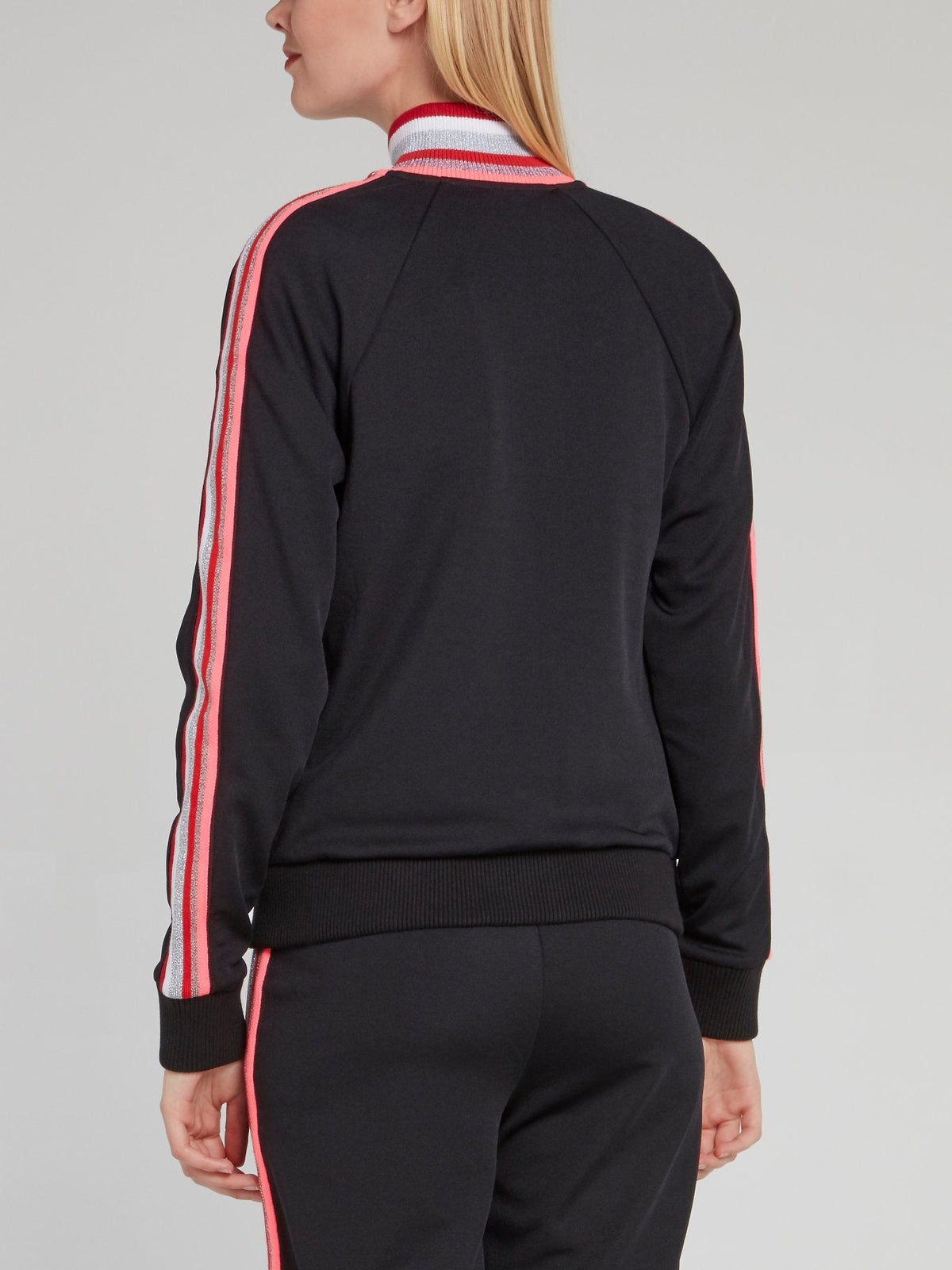 Black Ribbed Neck Stripe Panel Sweatshirt