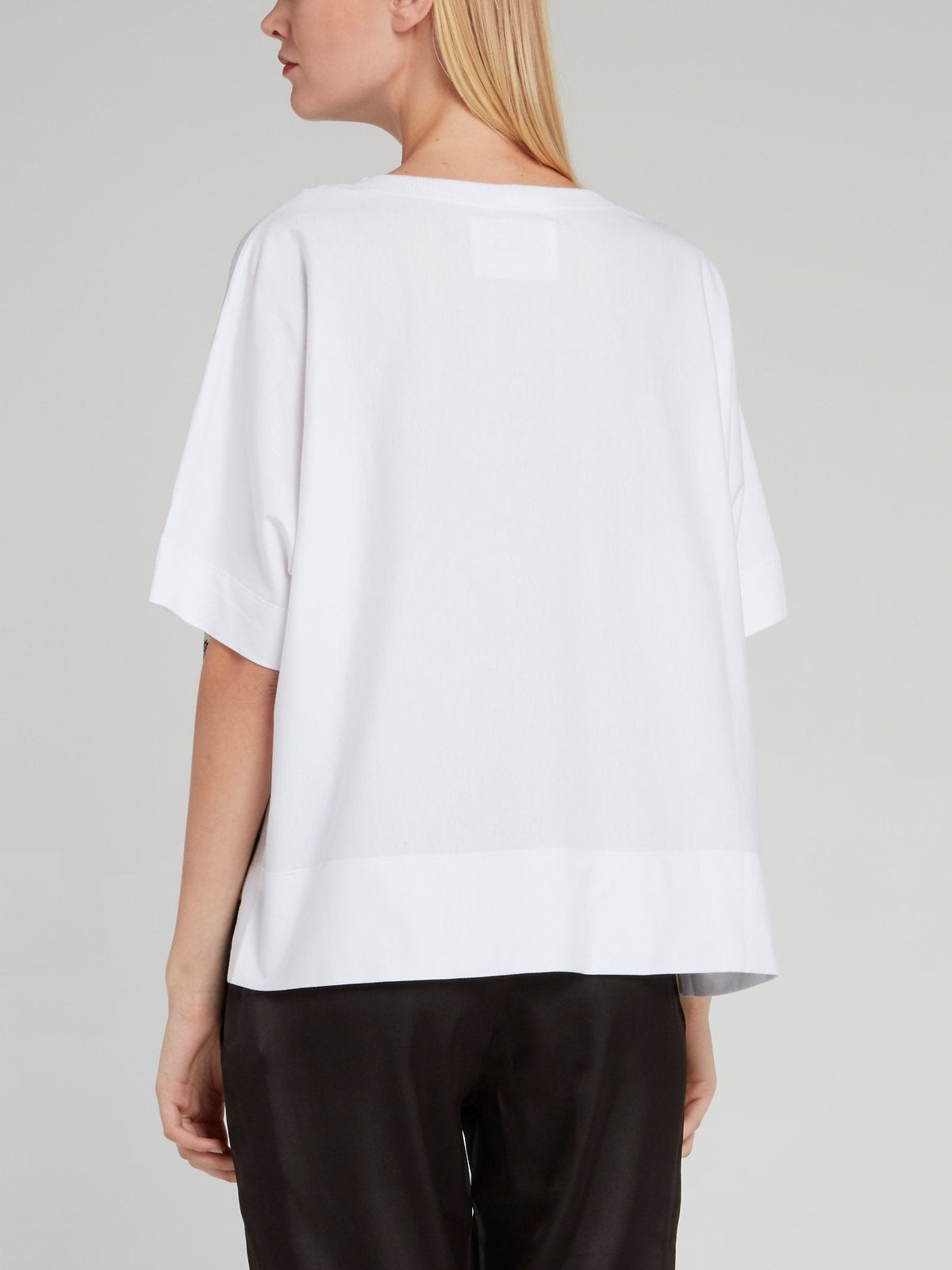 White Sequin Stripe Panel T-Shirt