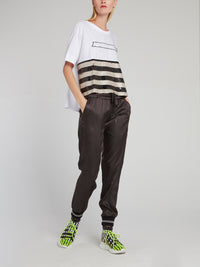 White Sequin Stripe Panel T-Shirt