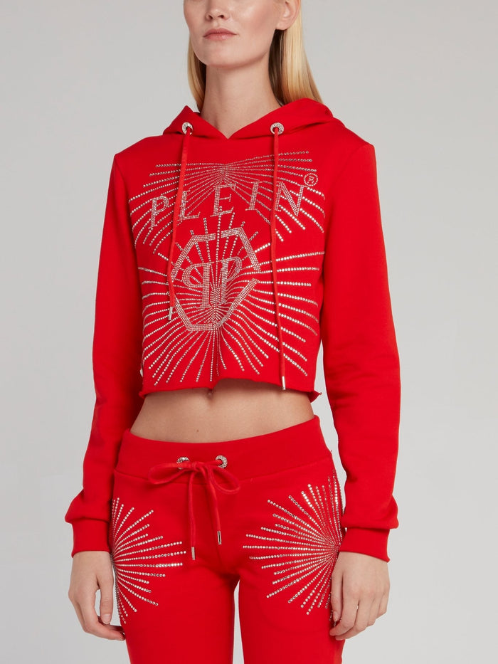 Red Studded Cropped Sweat Jacket