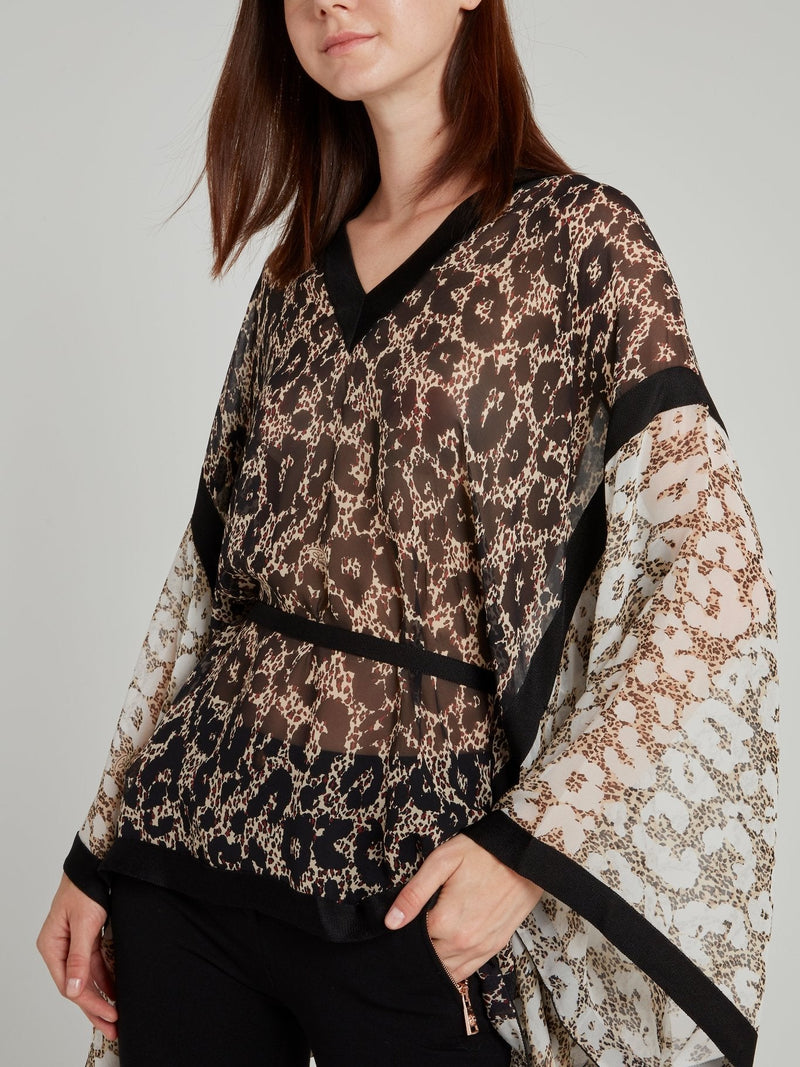 Leopard Print Flared Sleeve Kaftan