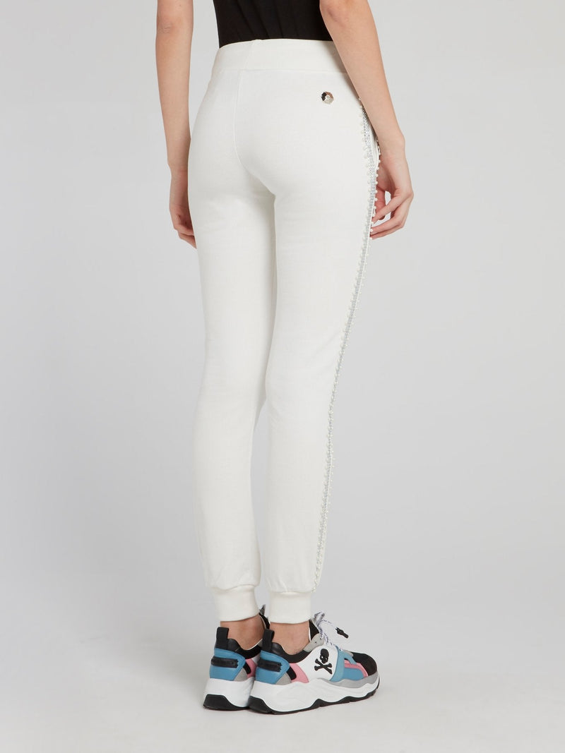 White Pearl Embellished Active Trousers