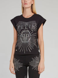 Black Rear Slit Studded Monogram T-Shirt