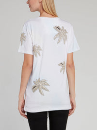 Aloha Plein White Palm Embellished T-Shirt