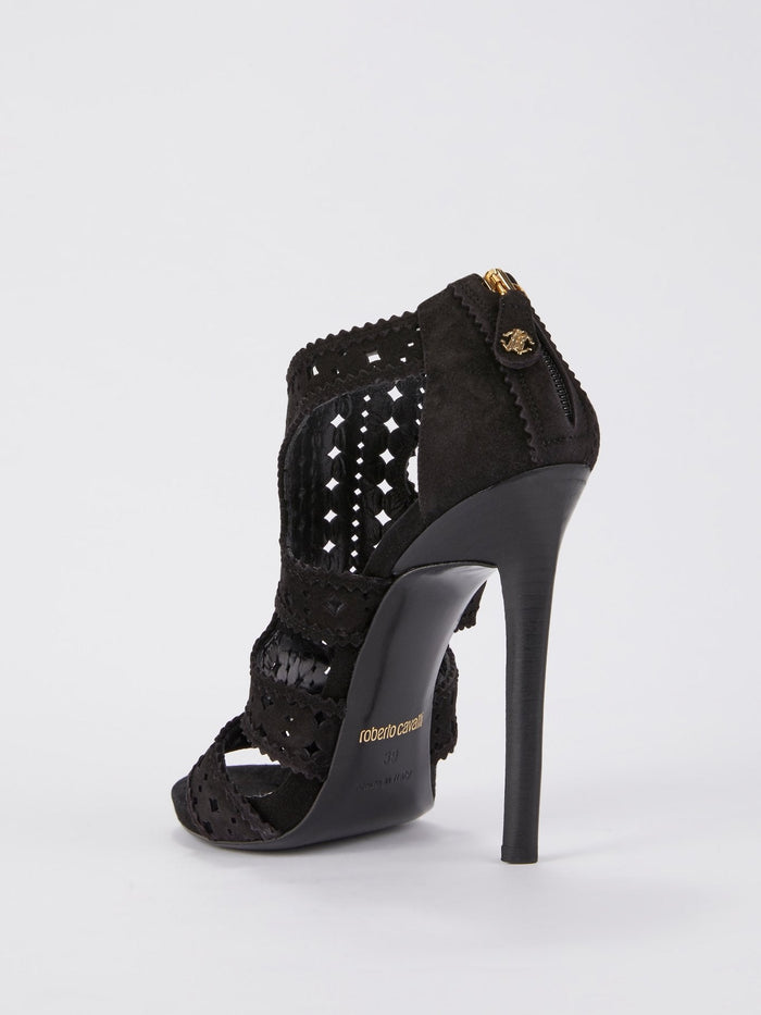 Black Perforated Cage Sandals