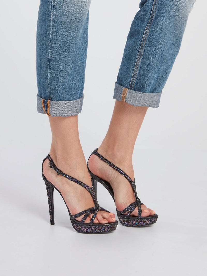 Black Macro Glitter Sandals