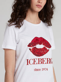 White Sequin Lip T-Shirt