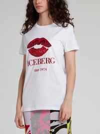 White Sequin Lip T-Shirt